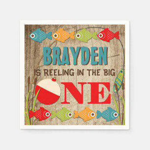 The Big One Fishing Theme Boys First Birthday Serviette