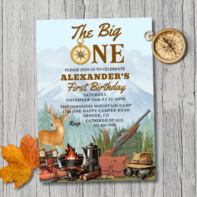 The Big One Hunting Camping 1st Birthday Einladung (Von Creator hochgeladen)