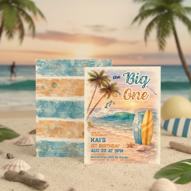 The Big One Retro Surf Beach Geburtstag Einladung (Von Creator hochgeladen)