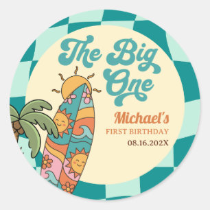 The Big One Retro Surfbrett Sommer 1. Geburtstag Runder Aufkleber