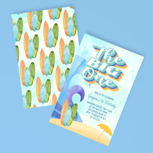 The Big One Surf Beach Erster Geburtstag Einladung
