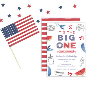 The Big One USA Flag 1. Geburtstag Party, Unisex Einladung