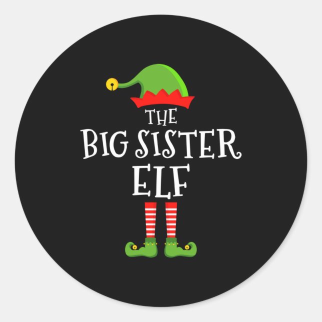 The Big Sister Elf Funny Christmas Matching Family Runder Aufkleber (Vorderseite)
