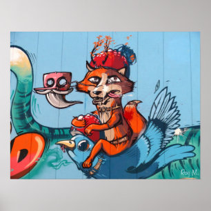 "The bird riding Fox" Graffiti art Poster