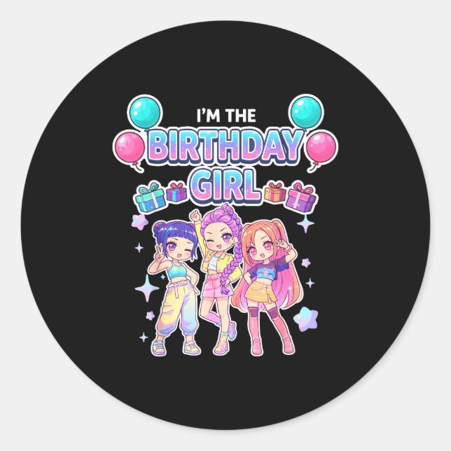 The birthday girl cute chibi kpop funny kids runder aufkleber (Vorderseite)