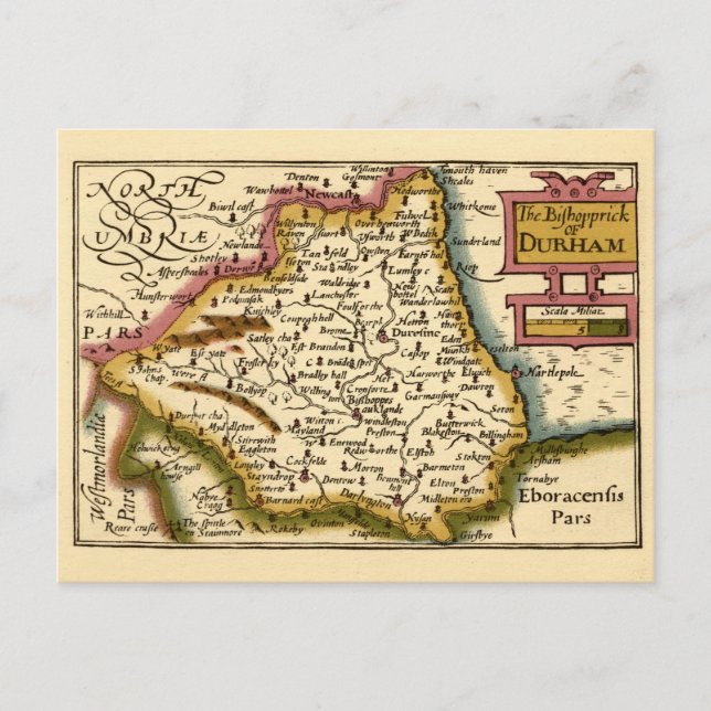 The Bishopprick Durham Landkreis England Old Map Postkarte (Vorderseite)