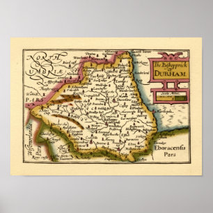 The Bishopprick of Durham Landkreis Map, England Poster