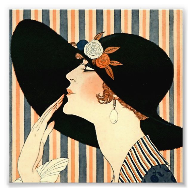"The Black Hat" Art Deco von George Barbier Fotodruck (Vorne)