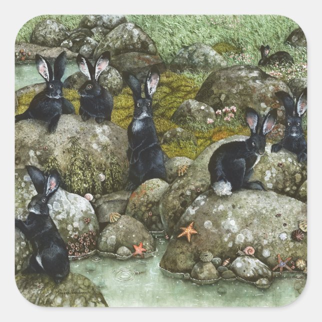 The Black Rabbits of Hy-Brasil Quadratischer Aufkleber (Vorderseite)