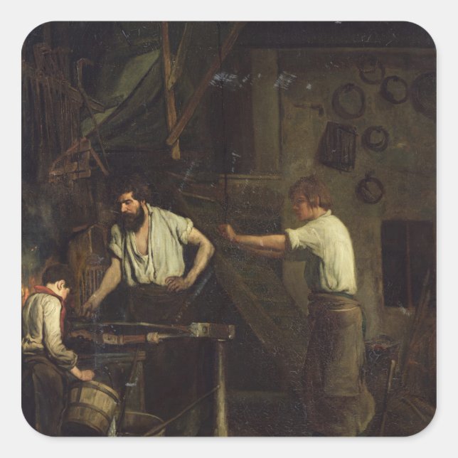 The Blacksmiths, Memory of Treport, 1857 Quadratischer Aufkleber (Vorderseite)