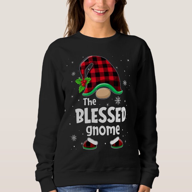 The Blessed Gnome Buffalo Plaid Christmas Matching Sweatshirt (Vorderseite)