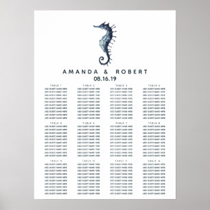 The Blue Seahorse Nautical Wedding Seating Chart Poster