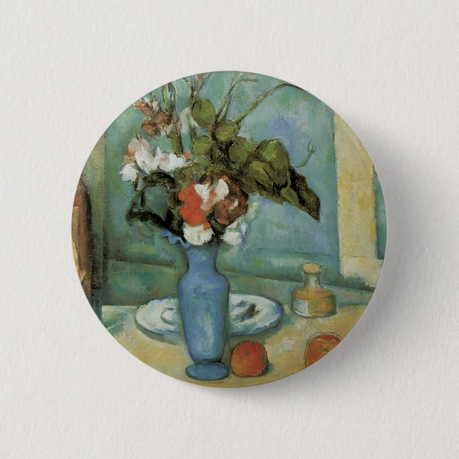 The Blue Vase (Blume und Obst) von Paul Cezanne Button (Vorderseite)
