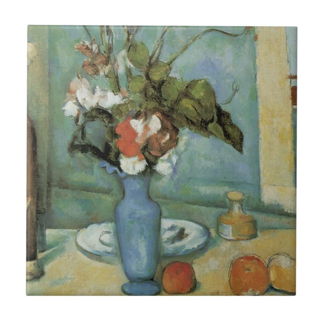 The Blue Vase (Blume und Obst) von Paul Cezanne Fliese (Vorderseite)