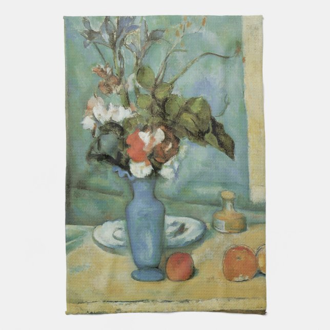 The Blue Vase (Blume und Obst) von Paul Cezanne Handtuch (Vertikal)