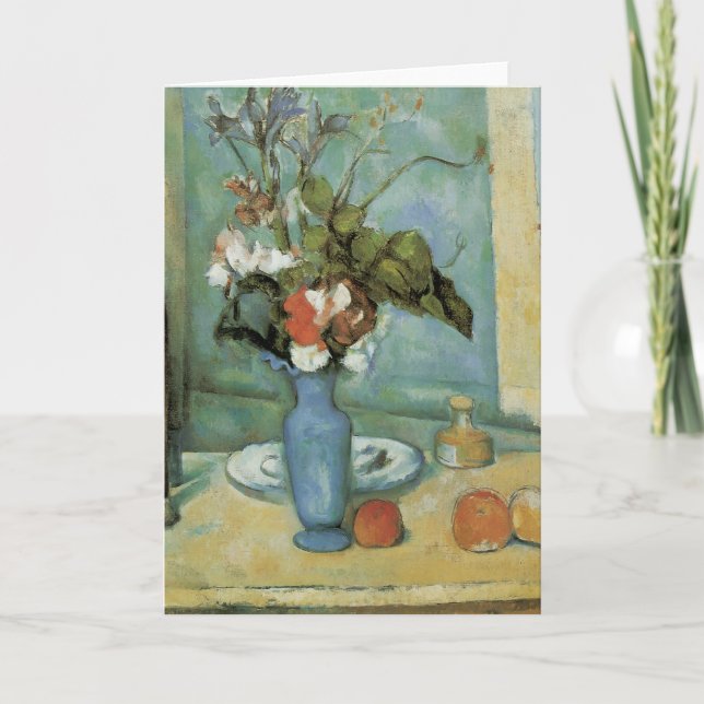 The Blue Vase (Blume und Obst) von Paul Cezanne Karte (Vorderseite)