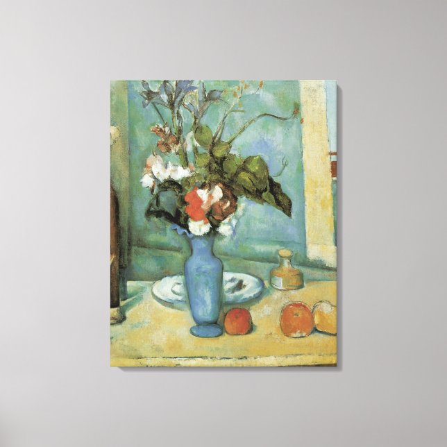 The Blue Vase (Blume und Obst) von Paul Cezanne Leinwanddruck (Vorderseite)