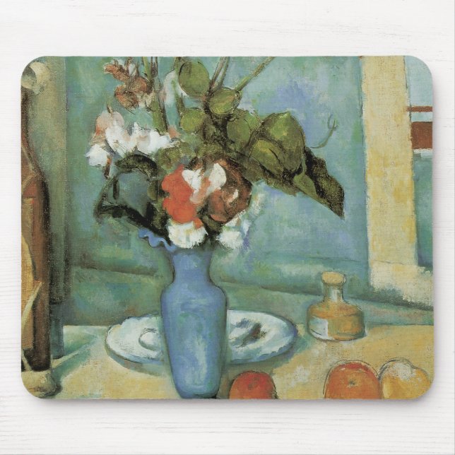 The Blue Vase (Blume und Obst) von Paul Cezanne Mousepad (Vorne)