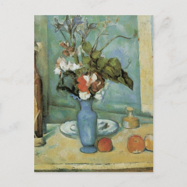 The Blue Vase (Blume und Obst) von Paul Cezanne Postkarte (Vorderseite)