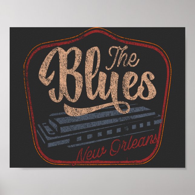 The Blues new Orleans harmonica distressed T-Shirt Poster (Vorne)