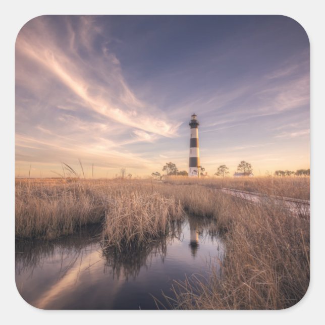 The Bodie Island Lighthouse at Sunset Quadratischer Aufkleber (Vorderseite)