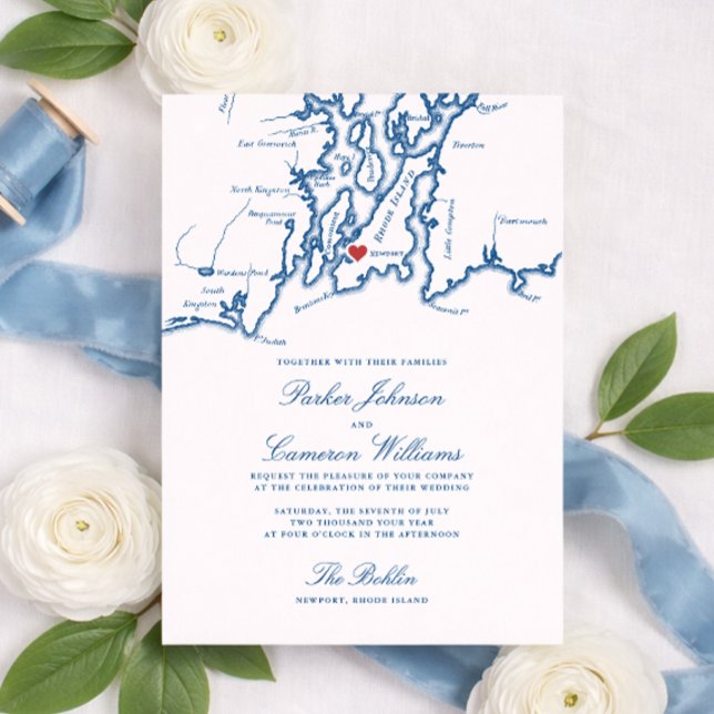 The Bohlin Wedding Invitation – Newport RI Map Einladung (The Bohlin Wedding Invitation Newport RI Wedding at  Newport Yachting Club by Coastal Map Designs)