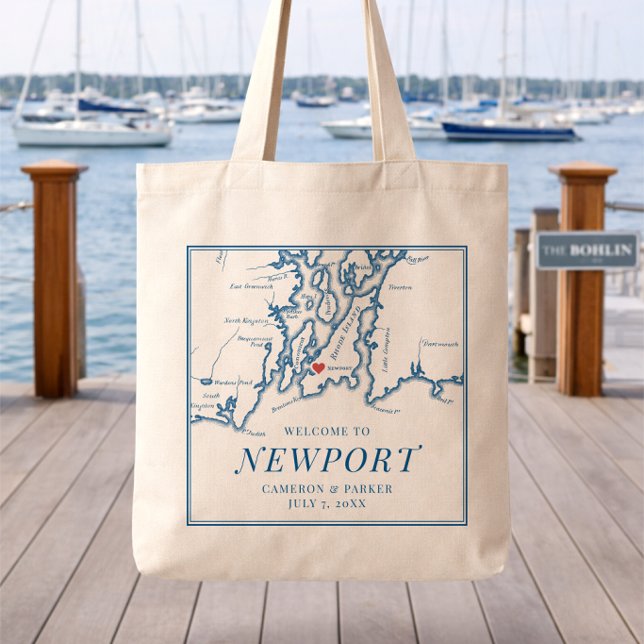 The Bohlin Wedding Welcome Tote Bag Newport RI Map Tragetasche (The Bohlin Wedding Welcome bag Newport Harbor Narragansett Bay Map from Coastal Map Designs)