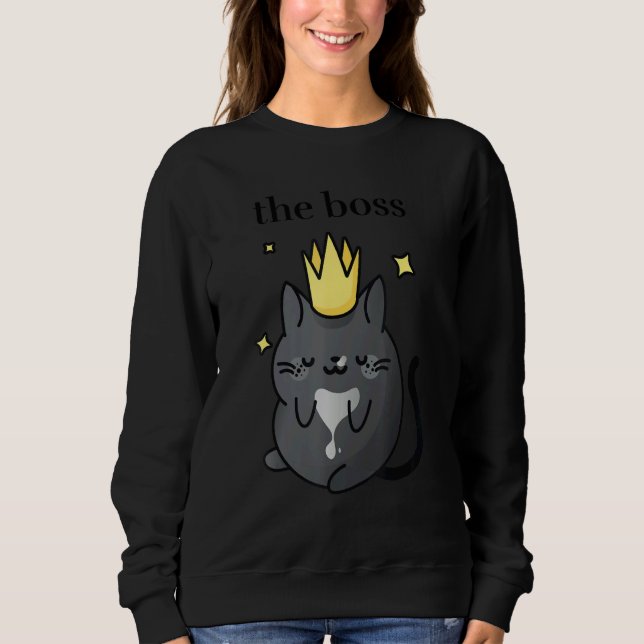 The Boss   Black Tuxedo Cat with Crown  Cozy Cat   Sweatshirt (Vorderseite)
