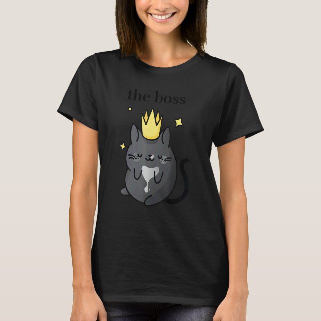 The Boss   Black Tuxedo Cat with Crown  Cozy Cat   T-Shirt (Vorderseite)