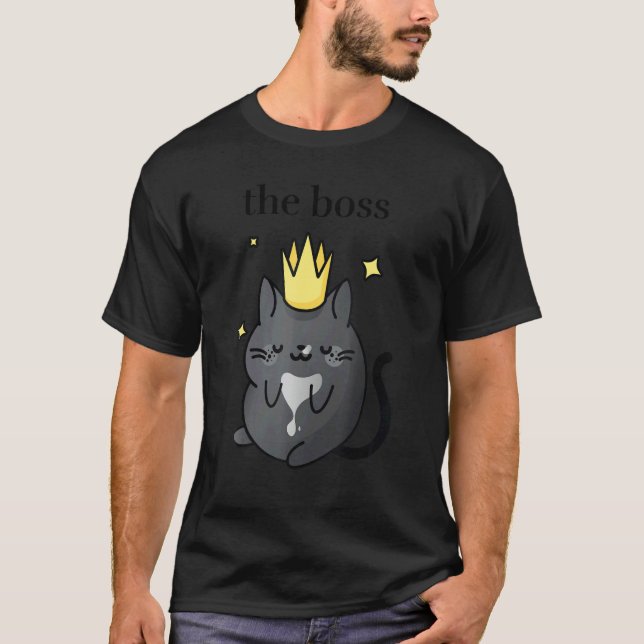 The Boss   Black Tuxedo Cat with Crown  Cozy Cat   T-Shirt (Vorderseite)
