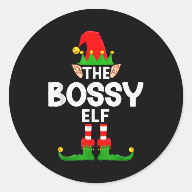 The Bossy Elf Family Christmas Pajama Party  Runder Aufkleber (Vorderseite)