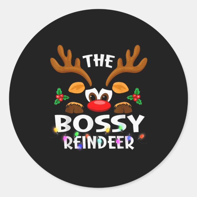 The Bossy Reindeer Christmas Men Women  Runder Aufkleber (Vorderseite)
