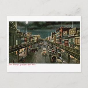 The Bowery, by Night, New York. Vintag. Postkarte