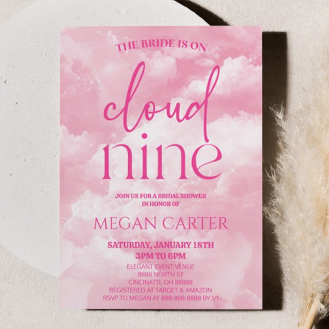 The Bride Is On Cloud Nine Pink Bridal Shower Einladung (Von Creator hochgeladen)