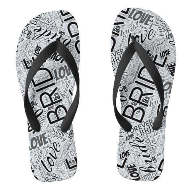 The Bride Word Cloud Black ID253 Flip Flops (Fußbett)