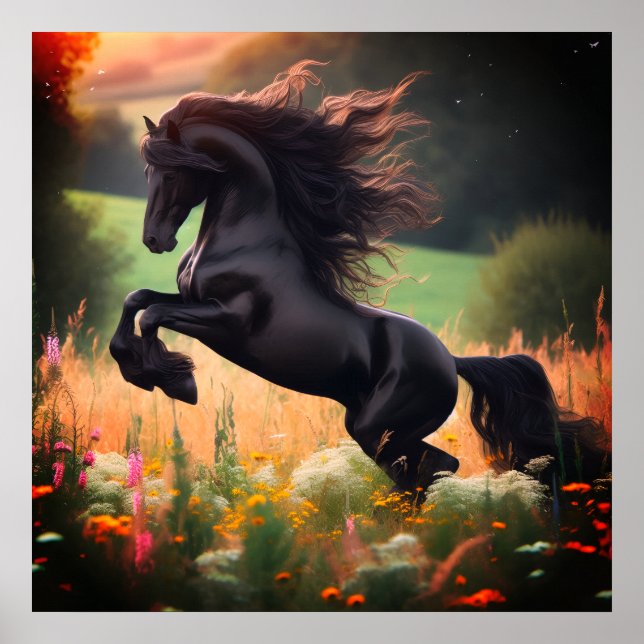 The Bucking Black Stallion Poster on 24x24 Poster (Vorne)