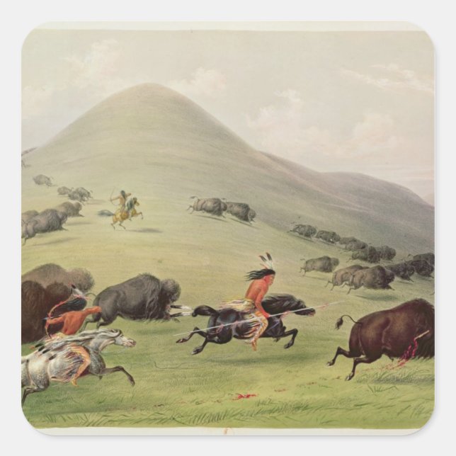 The Buffalo Hunt, c.1832 Quadratischer Aufkleber (Vorderseite)