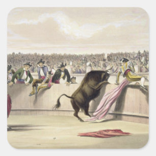 The Bull Leaping the Barriers, 1865 (Farbe litho) Quadratischer Aufkleber