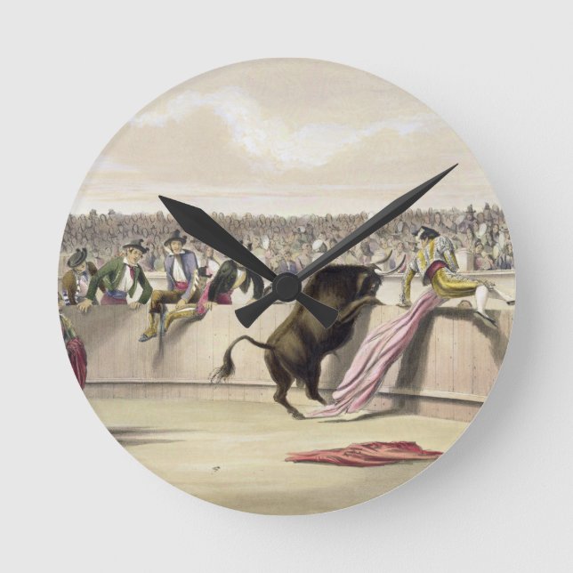 The Bull Leaping the Barriers, 1865 (Farbe litho) Runde Wanduhr (Vorderseite)
