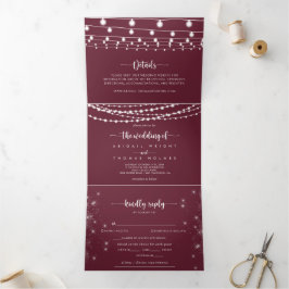The Burgundy String Lights Trifold Wedding of Dreifach Gefaltete Einladung