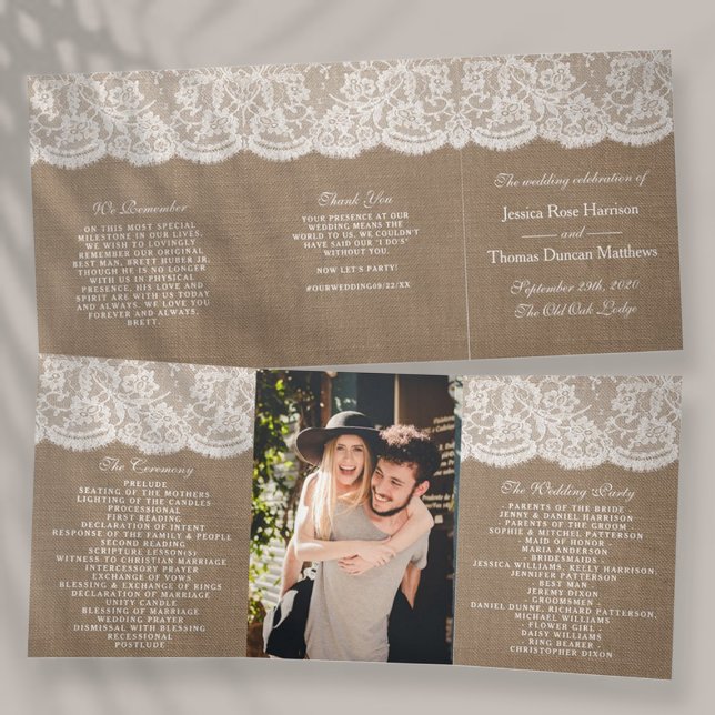 The Burlap & Lace Wedding Collection Dreifach-gefaltete Programmkarte (Von Creator hochgeladen)