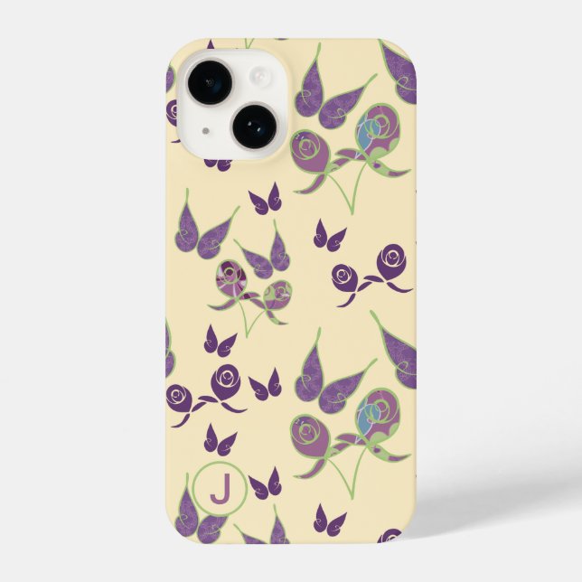 The Butterfly Joy in Cream iPhone 14 Case Monogram Hülle (Rückseite)