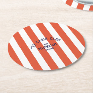 The Cabin Club Custom Crest Rot Park Streifen Runder Pappuntersetzer