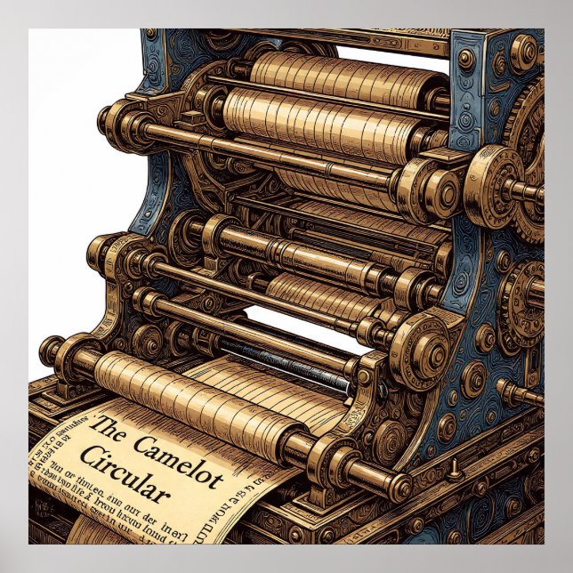 The Camelot Circular: Intricate Printing Press Poster (Vorne)