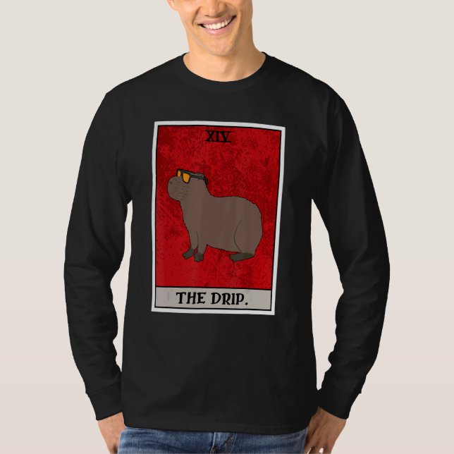 The Capybara Drip Tarot Card Semi Aquatic Big Rode T-Shirt (Vorderseite)