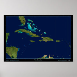The Caribbean satellite poster photo map
