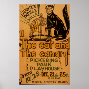 The Cat and The Canary Vintage 1940 WPA Poster