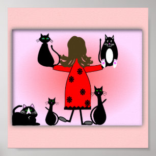 "The Cat Lady" Art Print, Black Cats Design~ Poster
