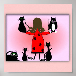 "The Cat Lady" Art Print, Black Cats Design~ Poster