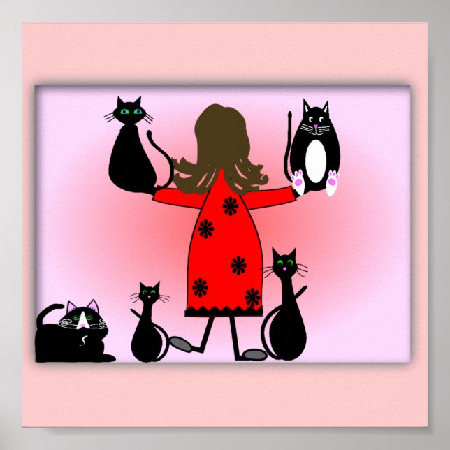 "The Cat Lady" Art Print, Black Cats Design~ Poster (Vorne)